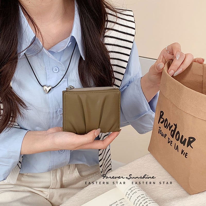 Držač kartica s plisiranim dizajnom, s više pretinaca za kartice, PU materijal, gradski minimalistički stil