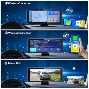 Bežični CarPlay GPS navigacijski uređaj za auto s FM transmiterom i 1080p dash cam