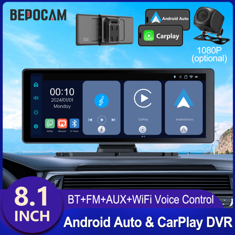 Bežični CarPlay GPS navigacijski uređaj za auto s FM transmiterom i 1080p dash cam