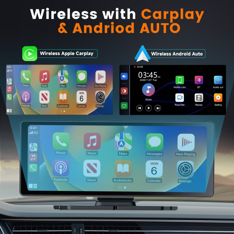 Bežični CarPlay GPS navigacijski uređaj za auto s FM transmiterom i 1080p dash cam