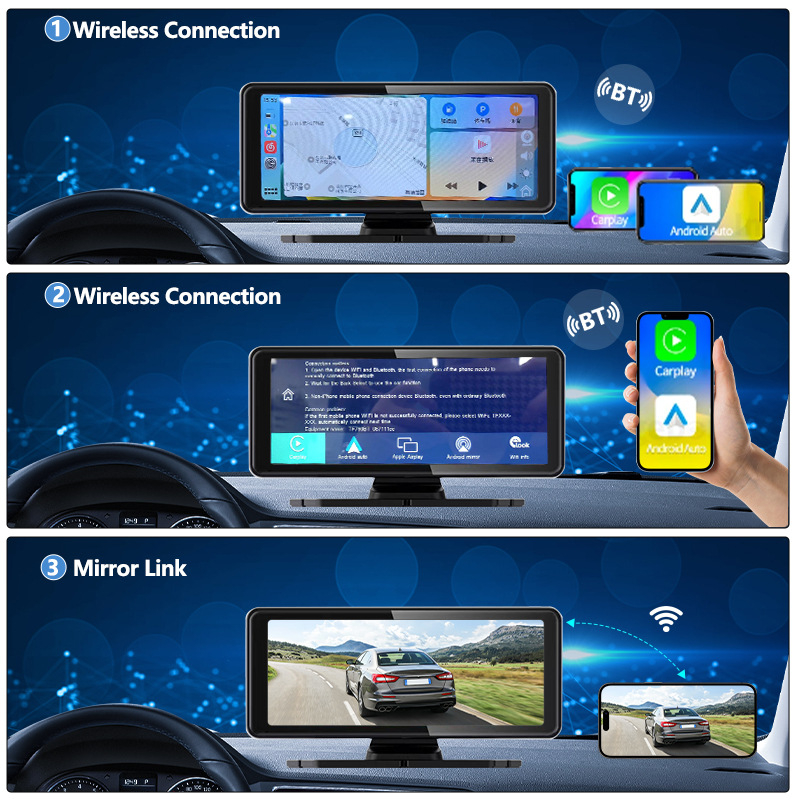 Bežični CarPlay GPS navigacijski uređaj za auto s FM transmiterom i 1080p dash cam