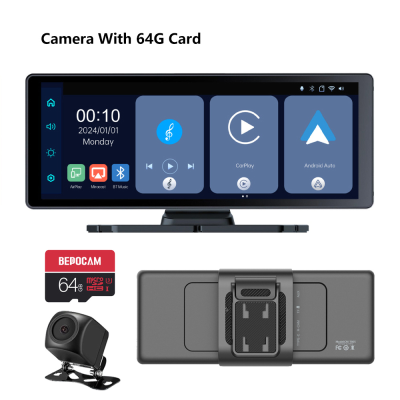 Bežični CarPlay GPS navigacijski uređaj za auto s FM transmiterom i 1080p dash cam