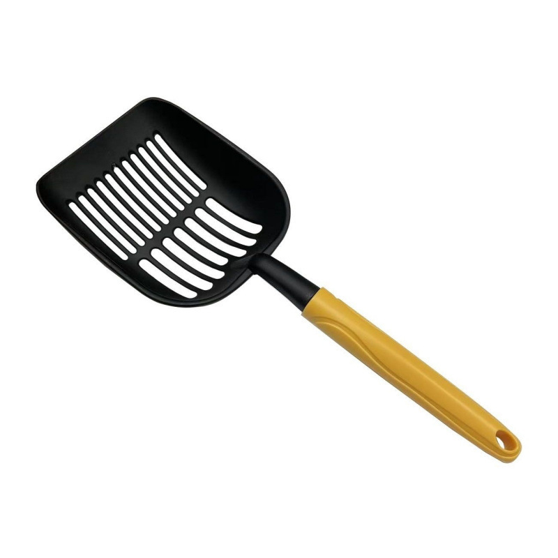 Rozsdamentes acél macskaalom lapát finom lyukakkal és hosszú nyéllel