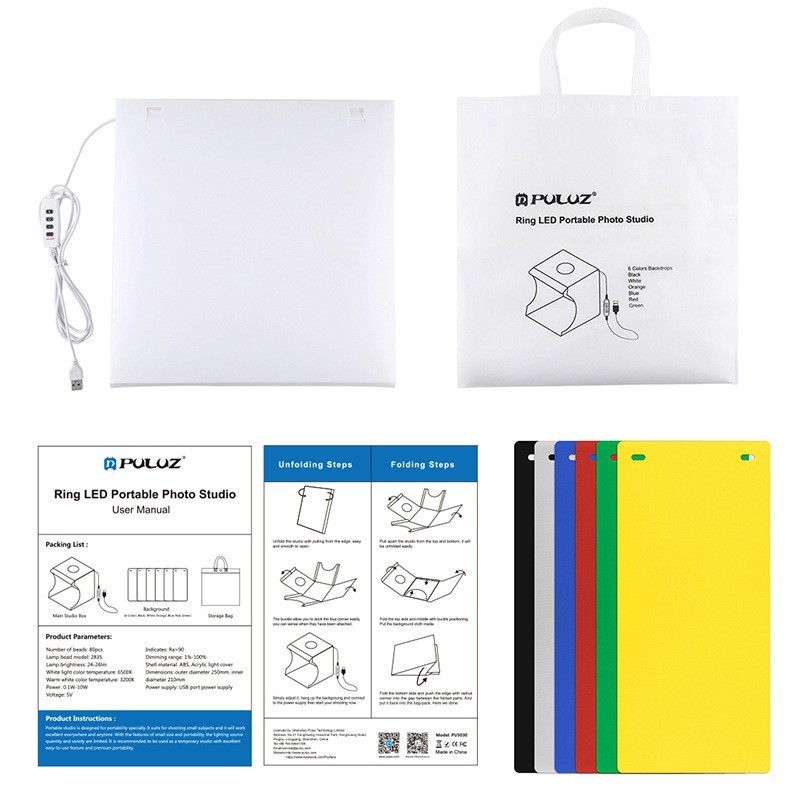 Puluz Fat Cow Pu5030 Mini studio foto PVC LED inel de iluminare, 0.7 kg (Brand: Puluz/Fat Cow, Model Pu5030, Material PVC, Weight: 0.7 kg)