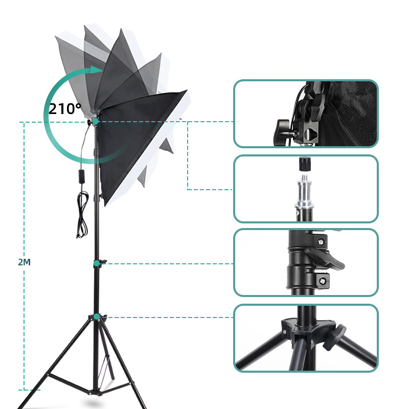 Photography soft light box set – Kalin professionaalne fotograafikomplekt koos softboxi, stuudiovalgustuse, tausta raami ja vihmavarjulambiga; kaal 8 kg