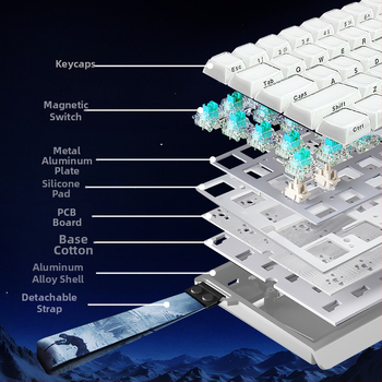 61-tipkovna mehanička tipkovnica s Ice Blue osovim prekidačima, kućište od aluminijske legure, RGB pozadinsko osvjetljenje, žično povezivanje