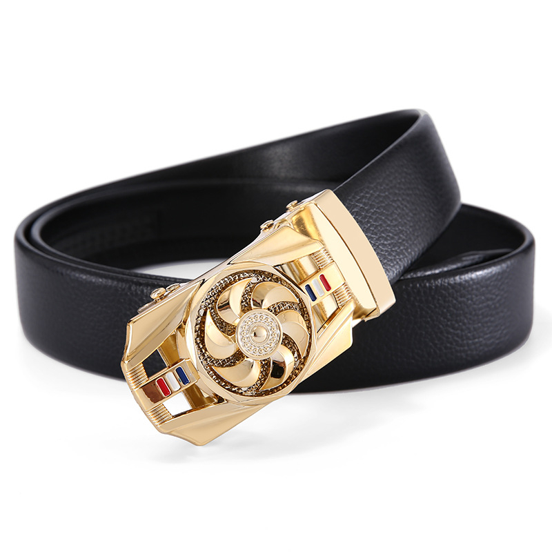 Curea pentru bărbați, cataramă automată, cataramă dreptunghiulară, piele artificială, imprimeu Time Comes and Goes, lățime 2-4 cm