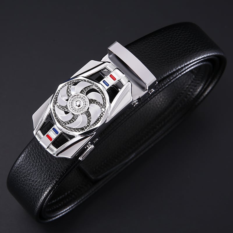 Curea pentru bărbați, cataramă automată, cataramă dreptunghiulară, piele artificială, imprimeu Time Comes and Goes, lățime 2-4 cm