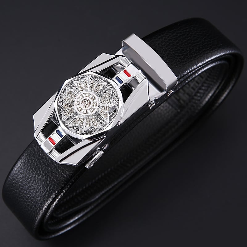 Curea pentru bărbați, cataramă automată, cataramă dreptunghiulară, piele artificială, imprimeu Time Comes and Goes, lățime 2-4 cm