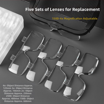 Sun Fire ochelari lupă pentru citit cu iluminare, USB reîncărcabil, 5 lentile cu măriri (0.75x, 1.25x, 2x, 3x, 4x) pentru citit, lucru manual și reparații ale dispozitivelor