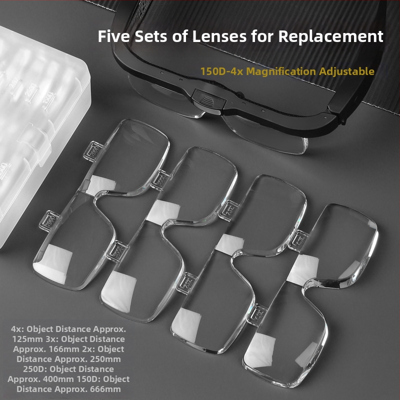 Sun Fire ochelari lupă pentru citit cu iluminare, USB reîncărcabil, 5 lentile cu măriri (0.75x, 1.25x, 2x, 3x, 4x) pentru citit, lucru manual și reparații ale dispozitivelor