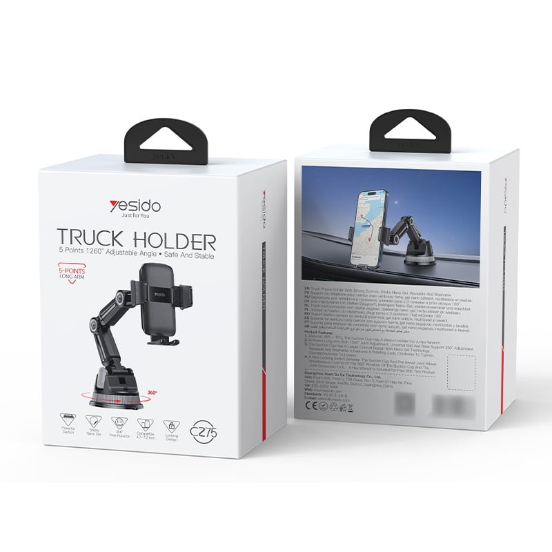 Yesido Suport auto pentru camioane – ventuză de birou, telescopic rotativ pentru telefon (ABS+TPU)