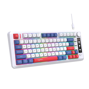Keyboard de gaming cu 81 taste, membrană, conectivitate fără fir în trei moduri, capace de taste ABS gravate cu laser, iluminare RGB reîncărcabilă pentru birou și jocuri