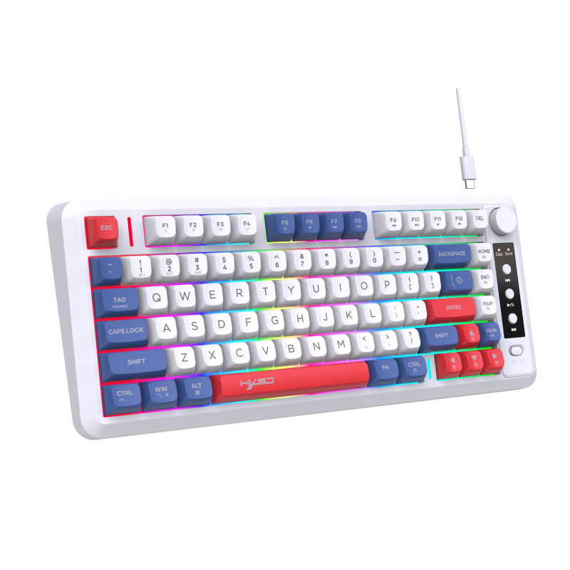 Keyboard de gaming cu 81 taste, membrană, conectivitate fără fir în trei moduri, capace de taste ABS gravate cu laser, iluminare RGB reîncărcabilă pentru birou și jocuri