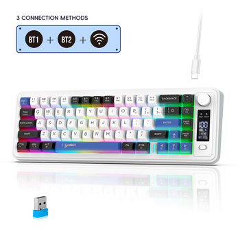 Tastatură cu membrană, 87 de taste, conectivitate Bluetooth și 2,4 GHz, corp din ABS, iluminare de fundal multicoloră