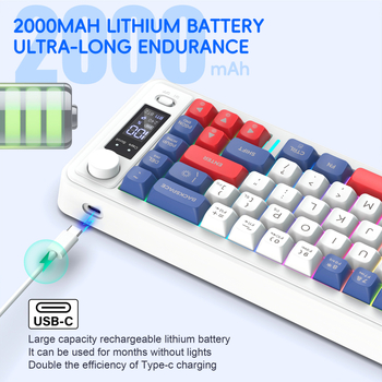 Tastatură cu membrană, 87 de taste, conectivitate Bluetooth și 2,4 GHz, corp din ABS, iluminare de fundal multicoloră