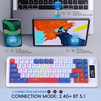 Tastatură cu membrană, 87 de taste, conectivitate Bluetooth și 2,4 GHz, corp din ABS, iluminare de fundal multicoloră