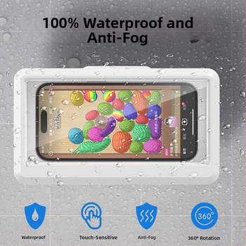 Vodootporni držač za telefon u kupaonici, ABS materijal, 360° rotacija, dodirni zaslon, anti-fog