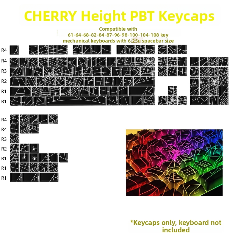 Set kláves PBT pre mechanickú klávesnicu, profil Cherry originálnej výšky, bočné gravírovanie, sublimácia, 130 kláves