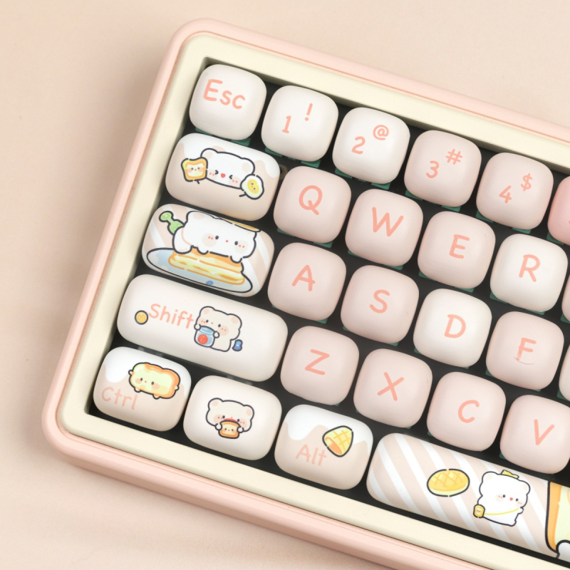 Set capace taste MOG Steamed Bread Bear – PBT sublimare termică, 98+ taste, compatibilitate universală, spacebar 7U împărțit