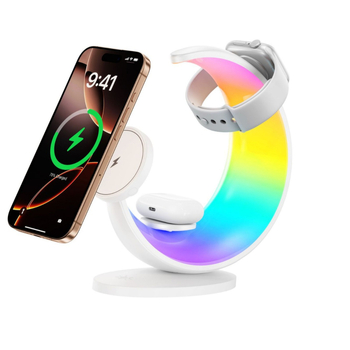 Φωτιστικό σεληνόφωτο με ασύρματη φόρτιση – διακοσμητικό νυχτερινό φως κομοδίνου, αλλάζει χρώματα, προσαρμόσιμο (Μοντέλο JILV, 15W QC3.0)