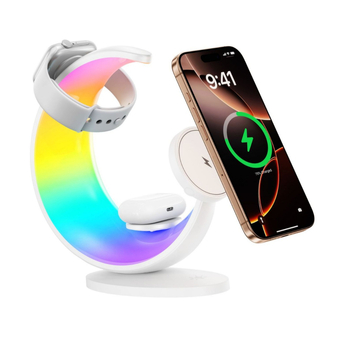 Φωτιστικό σεληνόφωτο με ασύρματη φόρτιση – διακοσμητικό νυχτερινό φως κομοδίνου, αλλάζει χρώματα, προσαρμόσιμο (Μοντέλο JILV, 15W QC3.0)