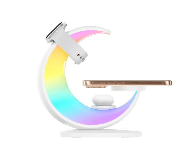 Φωτιστικό σεληνόφωτο με ασύρματη φόρτιση – διακοσμητικό νυχτερινό φως κομοδίνου, αλλάζει χρώματα, προσαρμόσιμο (Μοντέλο JILV, 15W QC3.0)