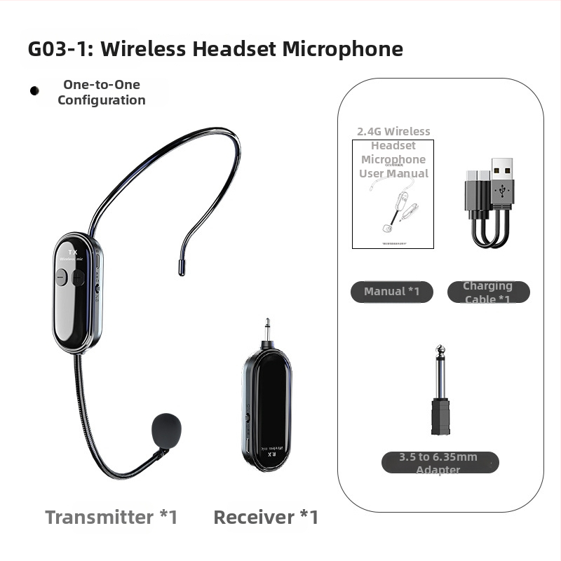 G03 Bežični headset mikrofon za nastavu s ugrađenom baterijom, Bluetooth 5.1, raspon 60 Hz–15 kHz, SNR ≥70 dB, radni vijek 6–8 h