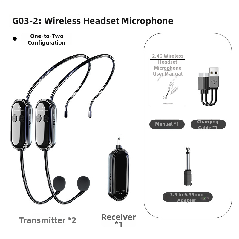 G03 Bežični headset mikrofon za nastavu s ugrađenom baterijom, Bluetooth 5.1, raspon 60 Hz–15 kHz, SNR ≥70 dB, radni vijek 6–8 h
