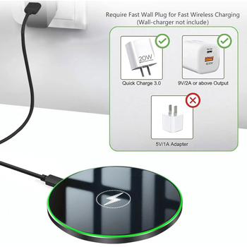X10 Ασύρματος Φορτιστής, στρογγυλός σχεδιασμός, 15W γρήγορη φόρτιση, αντιολισθητικό δαχτυλίδι καουτσούκ, για γραφείο, QC 3.0
