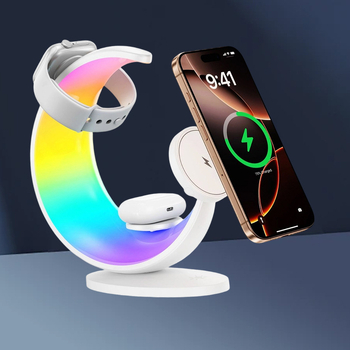 Λυχνία σελήνης με ασύρματο φορτιστή QC 3.0, νυχτερινό φωτιστικό κομοδίνης με αλλαγή χρωμάτων, έξοδος 15W, συνολική ισχύς 23W