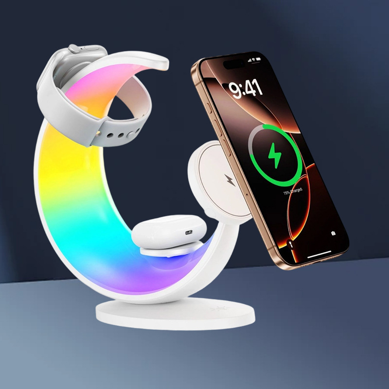 Λυχνία σελήνης με ασύρματο φορτιστή QC 3.0, νυχτερινό φωτιστικό κομοδίνης με αλλαγή χρωμάτων, έξοδος 15W, συνολική ισχύς 23W