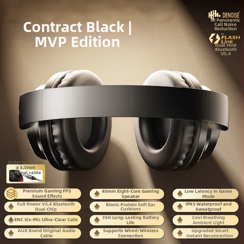 Ασύρματο Bluetooth κράνος για το κεφάλι — Bluetooth 5.4, εμβέλεια 15 μ., μπαταρία άνω των 8 ωρών, IPX5, χαμηλή καθυστέρηση για esports, στερεοφωνικός ήχος