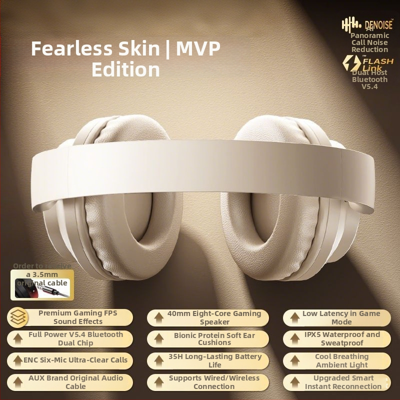 Ασύρματο Bluetooth κράνος για το κεφάλι — Bluetooth 5.4, εμβέλεια 15 μ., μπαταρία άνω των 8 ωρών, IPX5, χαμηλή καθυστέρηση για esports, στερεοφωνικός ήχος