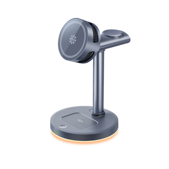 Qi2.2 Κάθετη 4-σε-1 μαγνητική ασύρματη φόρτιση με ψύξη ημιαγωγών — Μέγιστη ισχύς 25W, 9V2A, QC 3.0, Ψηφιακή οθόνη, 5W/7.5W/10W/15W/25W