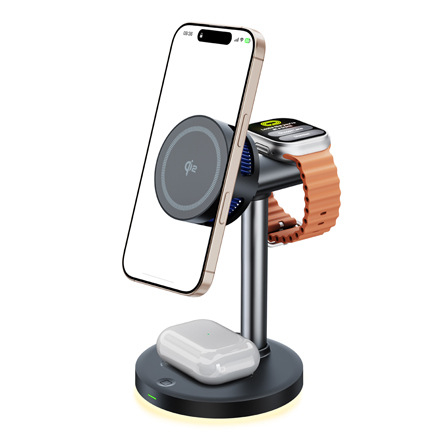 Qi2.2 Κάθετη 4-σε-1 μαγνητική ασύρματη φόρτιση με ψύξη ημιαγωγών — Μέγιστη ισχύς 25W, 9V2A, QC 3.0, Ψηφιακή οθόνη, 5W/7.5W/10W/15W/25W