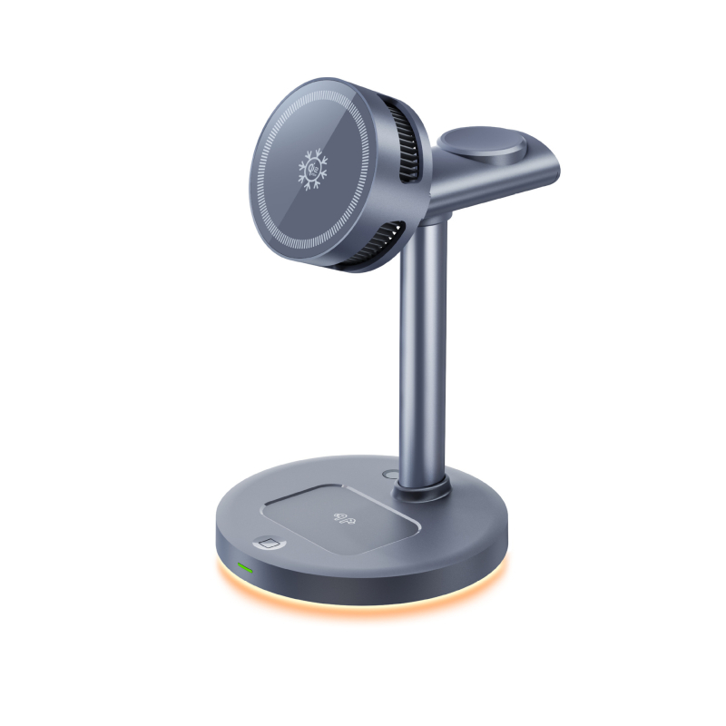 Qi2.2 Κάθετη 4-σε-1 μαγνητική ασύρματη φόρτιση με ψύξη ημιαγωγών — Μέγιστη ισχύς 25W, 9V2A, QC 3.0, Ψηφιακή οθόνη, 5W/7.5W/10W/15W/25W