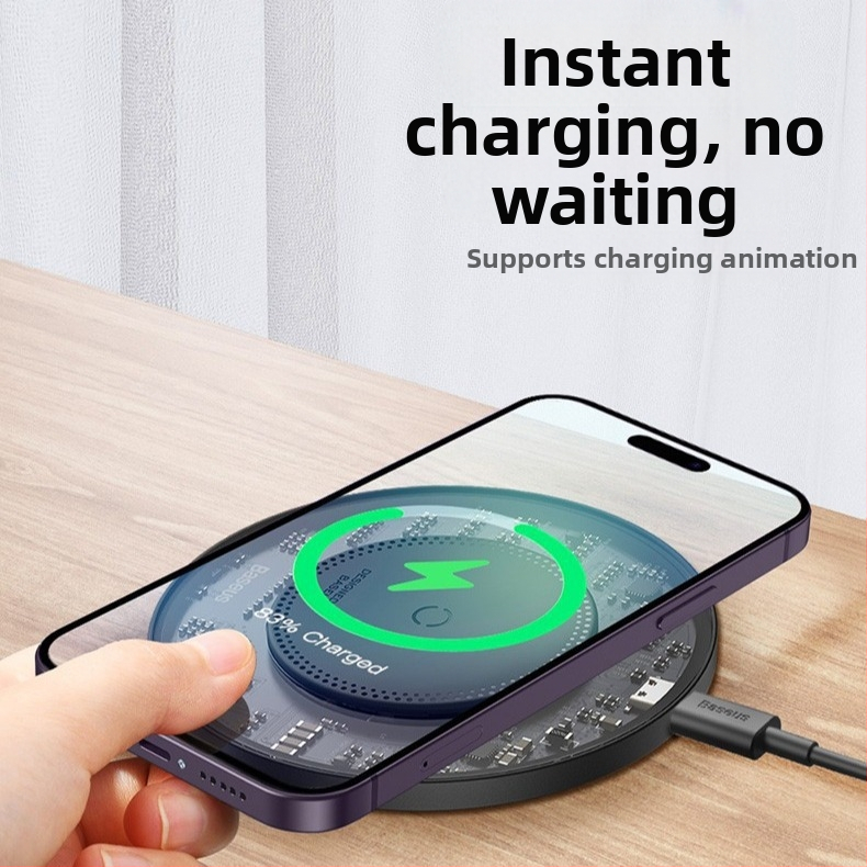 Baseus druhá generácia minimalistická bezdrôtová nabíjačka 15W, stolné rýchle nabíjanie, magnetické nabíjanie, QC3.0 kompatibilné, nabíjanie pri nízkych teplotách