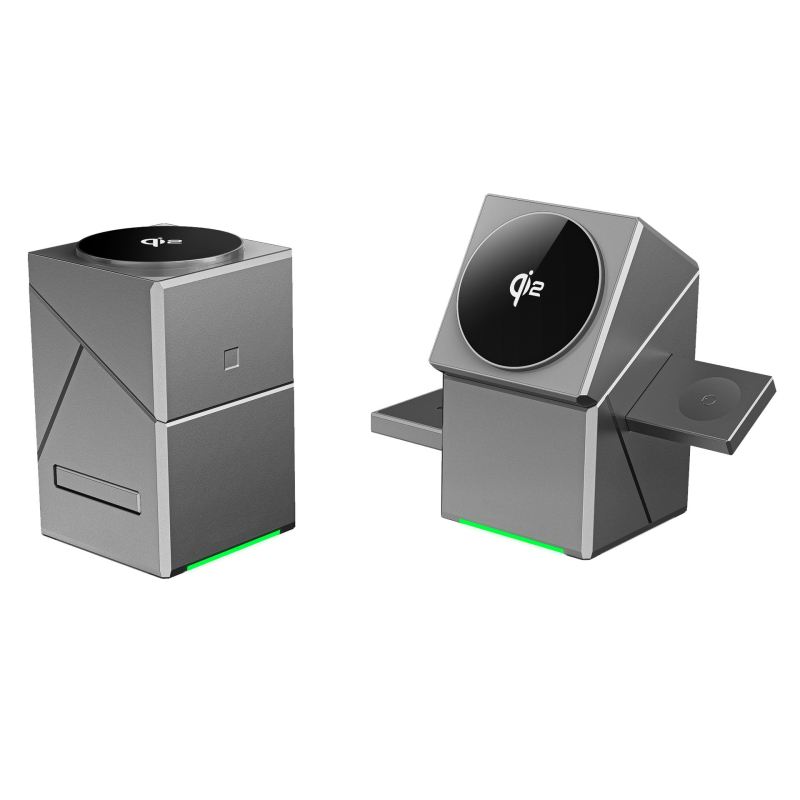 Încărcător wireless Qi2 de 15W, 3-în-1, cu suport de birou rotativ în formă de cub Rubik – încărcare magnetică, PD încărcare rapidă