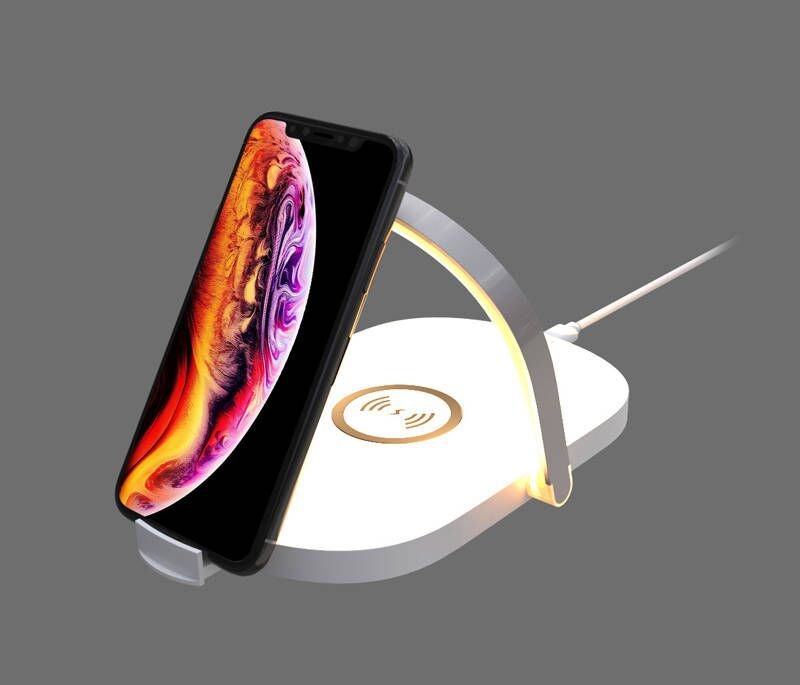 Bežična noćna lampica s držačem za telefon - maksimalna snaga 18.5W, QC3.0, izlaz 5V, stolni punjač