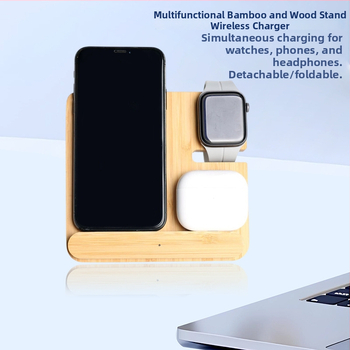 Όλα-σε-ένα ασύρματο φορτιστή γραφείου για κινητό, ρολόι και ακουστικά — ξύλινη βάση 15W, QC 3.0, μαγνητική φόρτιση