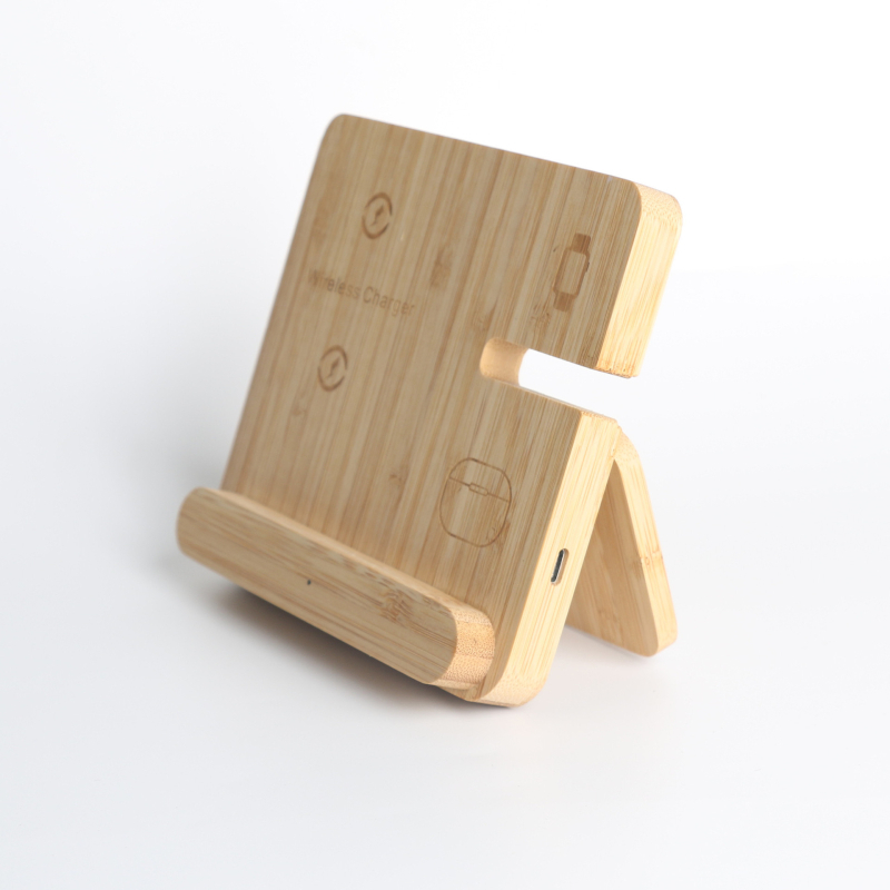 Όλα-σε-ένα ασύρματο φορτιστή γραφείου για κινητό, ρολόι και ακουστικά — ξύλινη βάση 15W, QC 3.0, μαγνητική φόρτιση