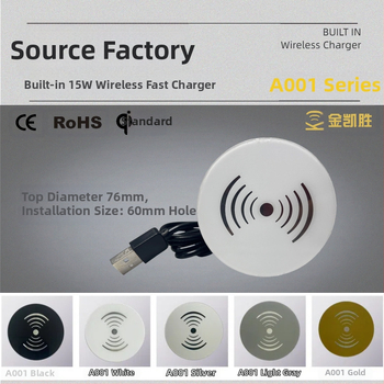 Vložený bezdrôtový nabíjač s kabelovou krabičkou – 15W, QC3.0, zabudovaná inštalácia, rýchle nabíjanie, 60 mm montážny otvor