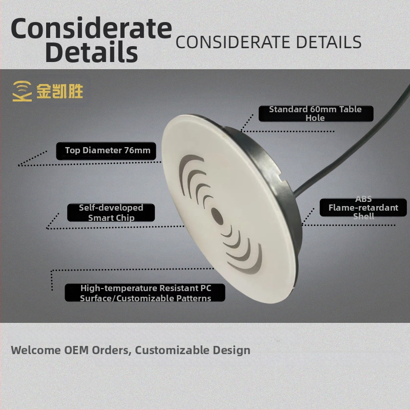 Vložený bezdrôtový nabíjač s kabelovou krabičkou – 15W, QC3.0, zabudovaná inštalácia, rýchle nabíjanie, 60 mm montážny otvor