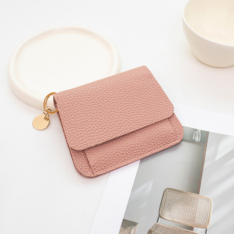 Mini portofel pliabil pentru monede și carduri, închidere magnetică, PU piele, stil urban minimalist, formă orizontală pătrată, buzunar pentru ID