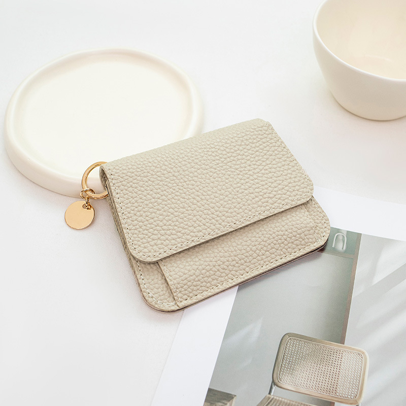 Mini portofel pliabil pentru monede și carduri, închidere magnetică, PU piele, stil urban minimalist, formă orizontală pătrată, buzunar pentru ID