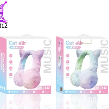 MSL-812 Ακουστικά με γούνινα αυτιά γάτας (Bluetooth 5.0, εμβέλεια 10 μ., σχεδιασμός για τοποθέτηση στο κεφάλι, μουσική και κλήσεις)