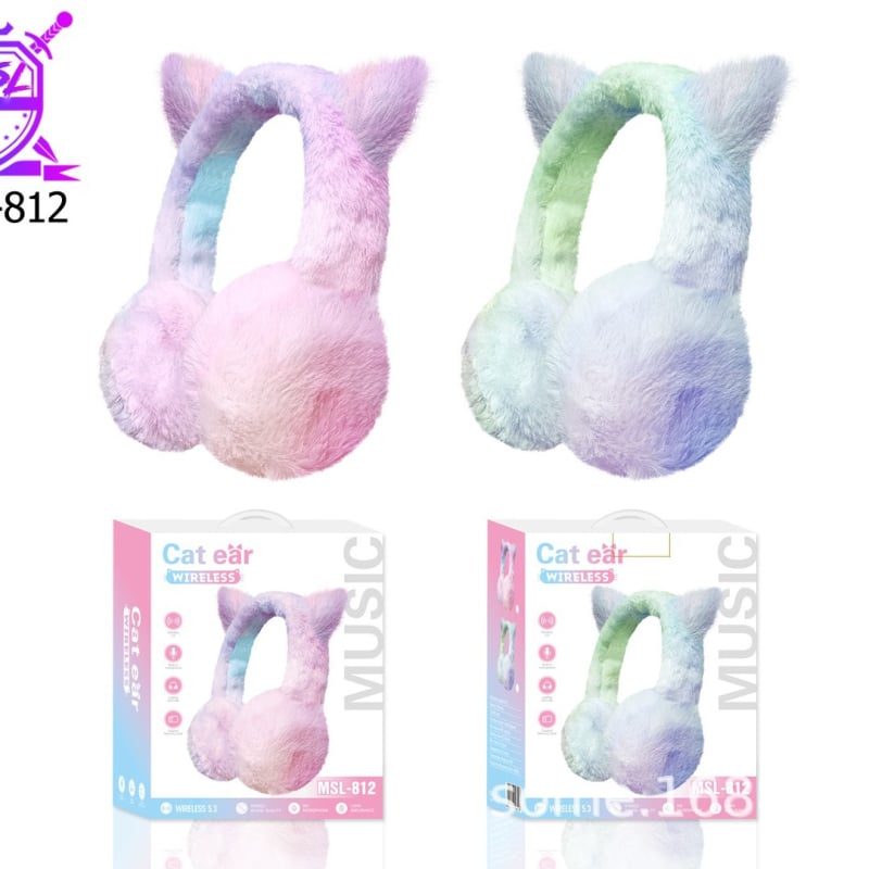 MSL-812 Ακουστικά με γούνινα αυτιά γάτας (Bluetooth 5.0, εμβέλεια 10 μ., σχεδιασμός για τοποθέτηση στο κεφάλι, μουσική και κλήσεις)