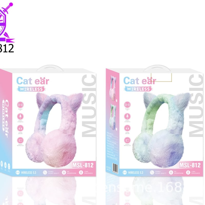 MSL-812 Ακουστικά με γούνινα αυτιά γάτας (Bluetooth 5.0, εμβέλεια 10 μ., σχεδιασμός για τοποθέτηση στο κεφάλι, μουσική και κλήσεις)