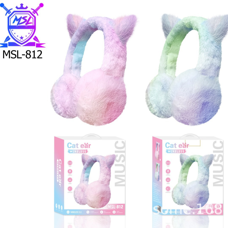 MSL-812 Ακουστικά με γούνινα αυτιά γάτας (Bluetooth 5.0, εμβέλεια 10 μ., σχεδιασμός για τοποθέτηση στο κεφάλι, μουσική και κλήσεις)
